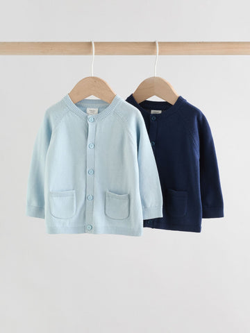 Blue 100% Cotton Knitted Baby Cardigans 2 Pack (0mths-3yrs)