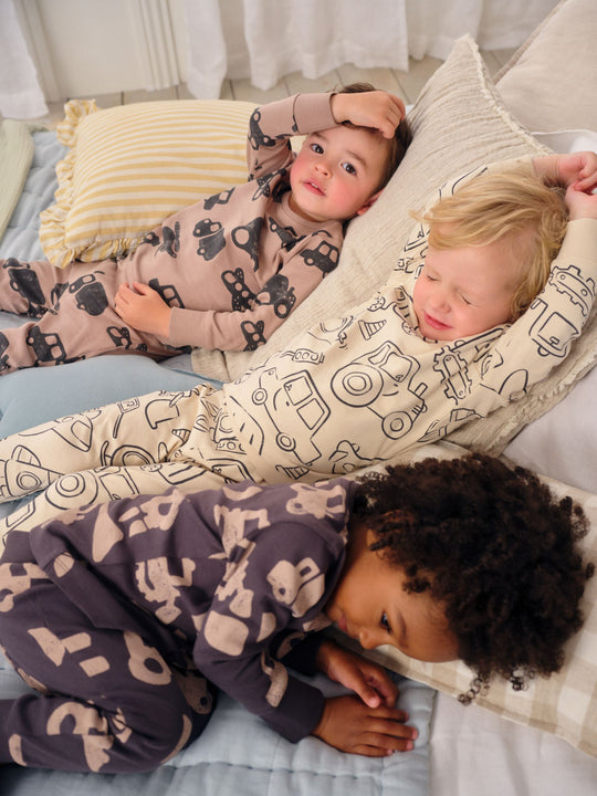 Brown/Cream Transport Mini Snuggle Pyjamas 3 Pack (9mths-10yrs)
