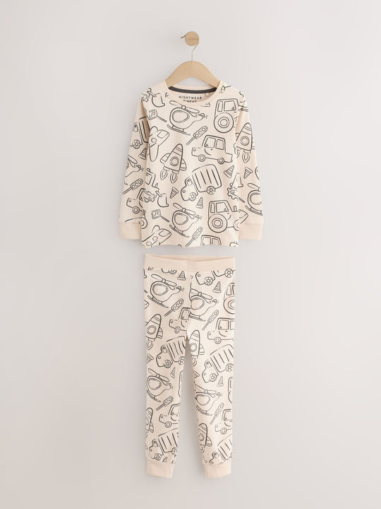 Brown/Cream Transport Mini Snuggle Pyjamas 3 Pack (9mths-10yrs)
