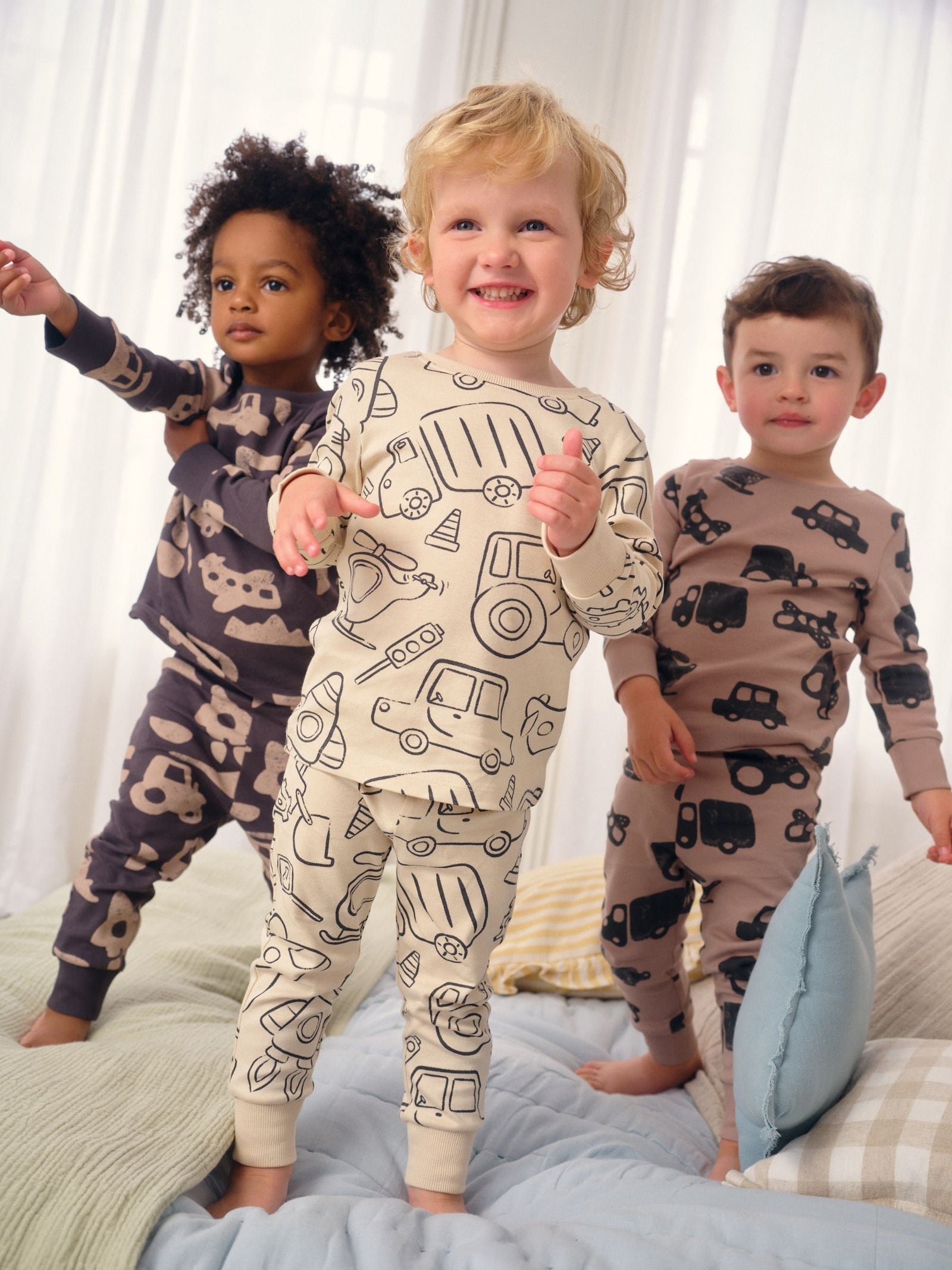 Brown/Cream Transport Mini Snuggle Pyjamas 3 Pack (9mths-10yrs)