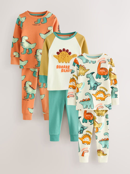 Multi Dino Snuggle Pyjamas 3 Pack (9mths-8yrs)