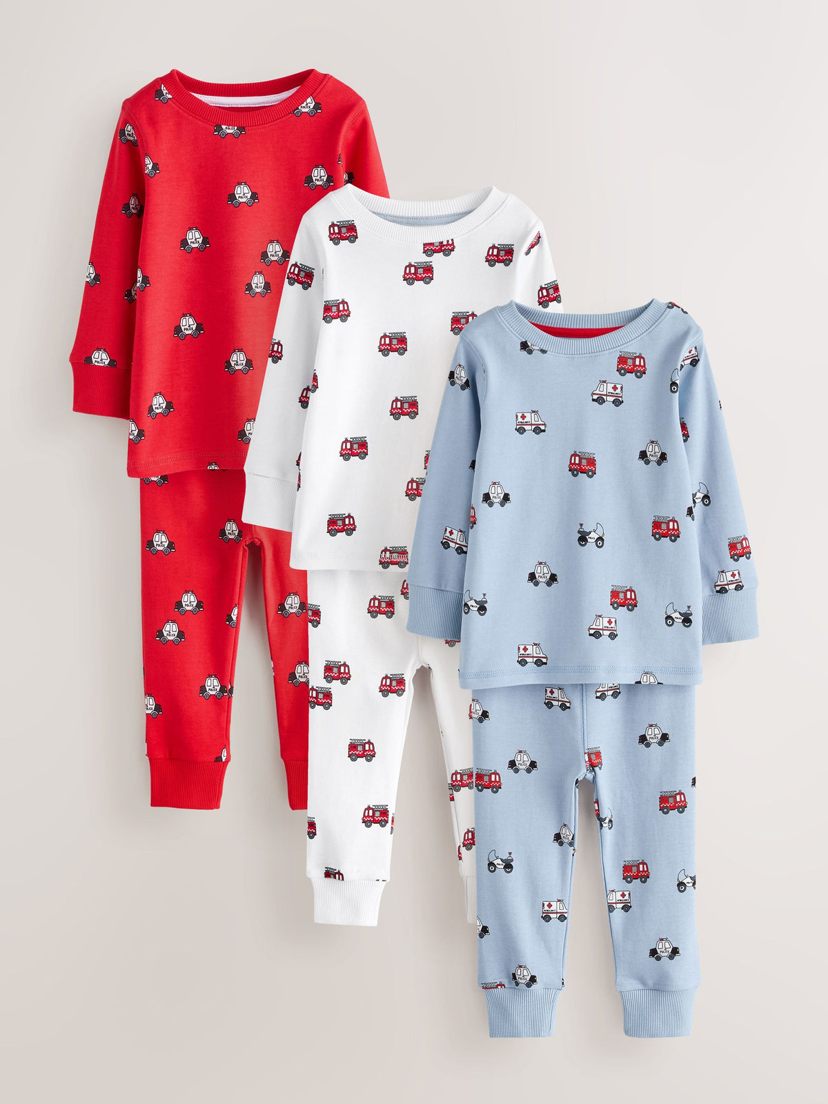 Dark Red/Blue Emergency Vehicle Snuggle Pyjamas 3 Pack (9mths-10yrs)