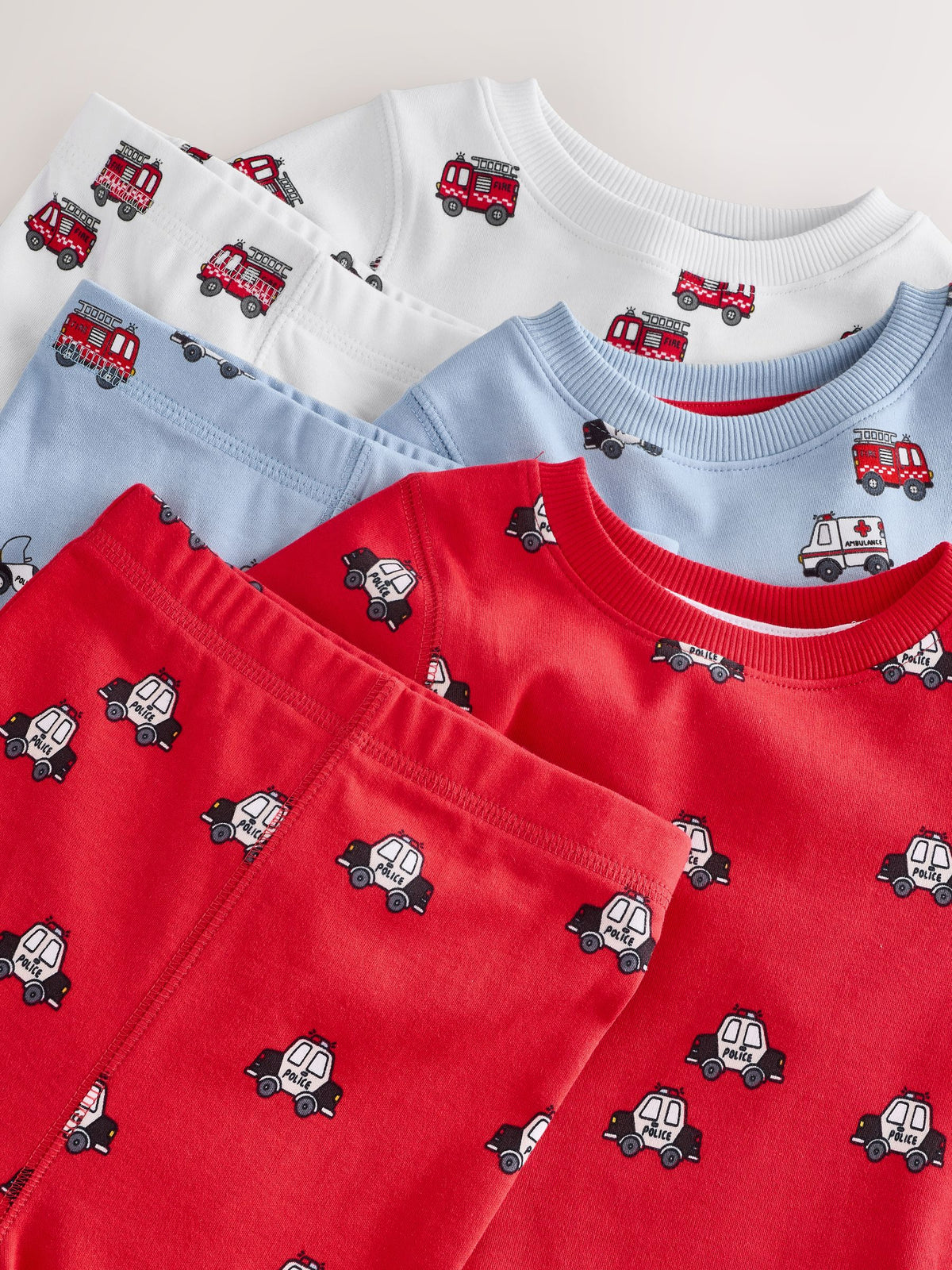Dark Red/Blue Emergency Vehicle Snuggle Pyjamas 3 Pack (9mths-10yrs)