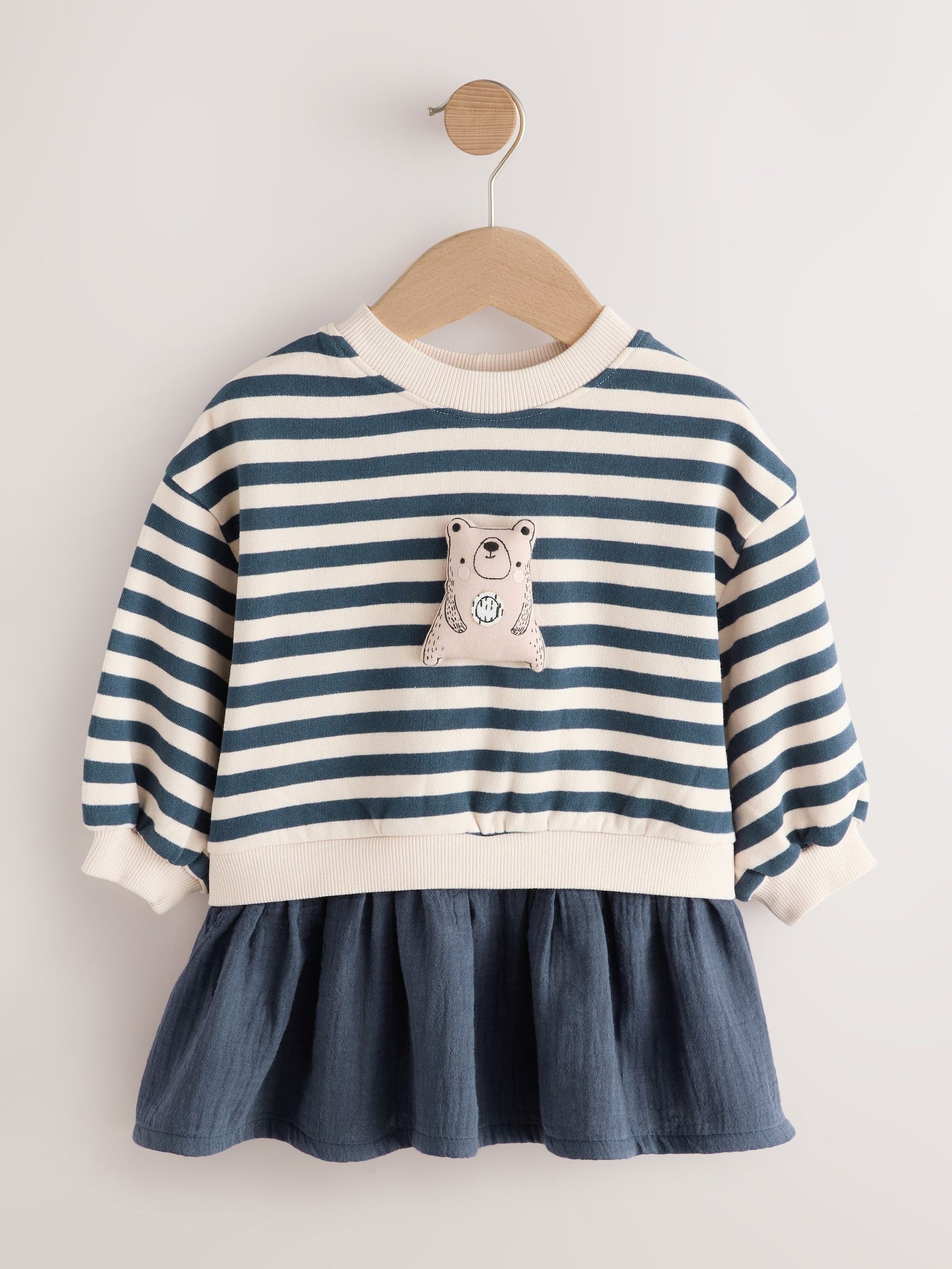 Navy Striped Mesh Skirt Sweat Dress (3mths-7yrs)