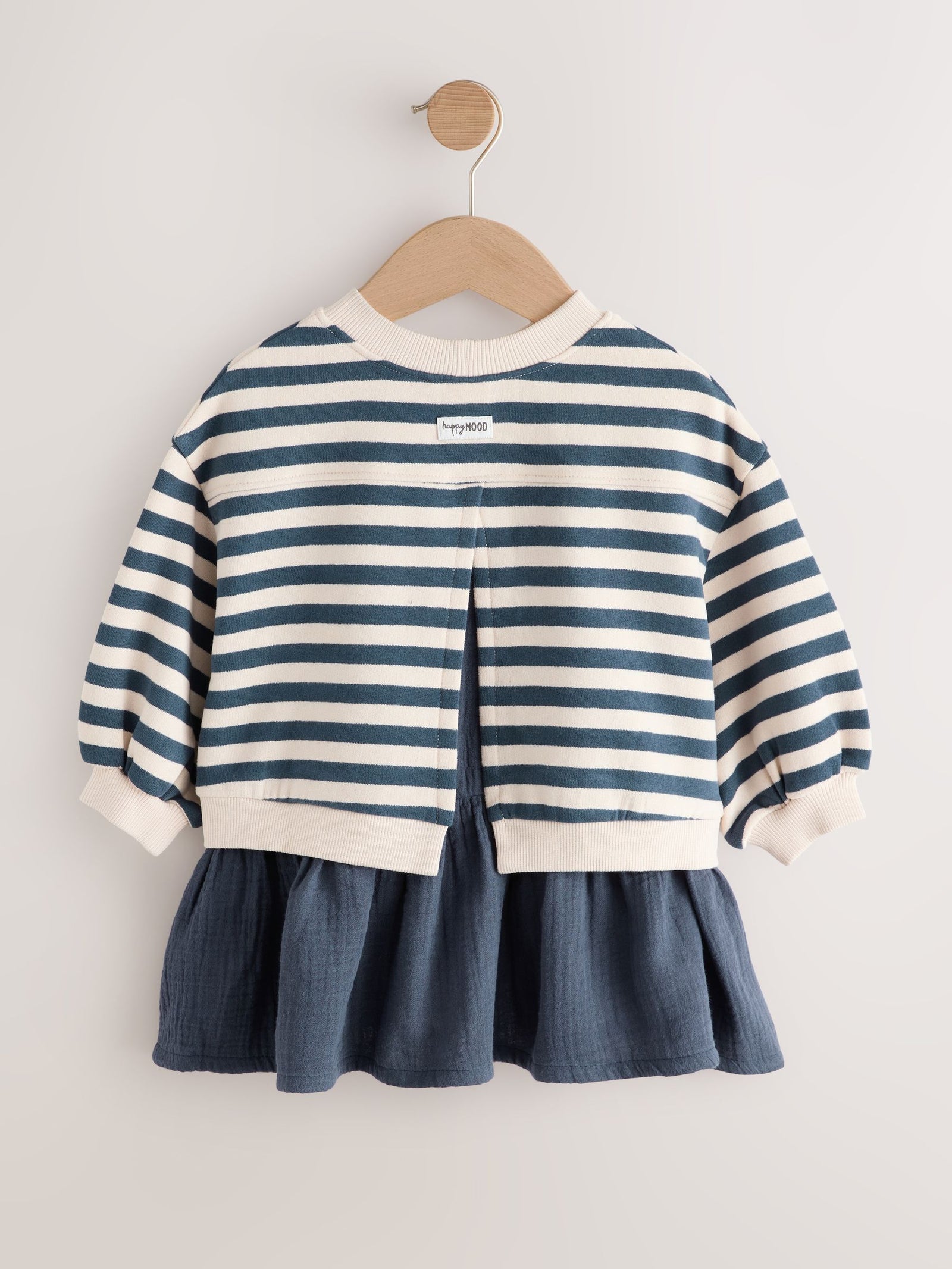 Navy Striped Mesh Skirt Sweat Dress (3mths-7yrs)