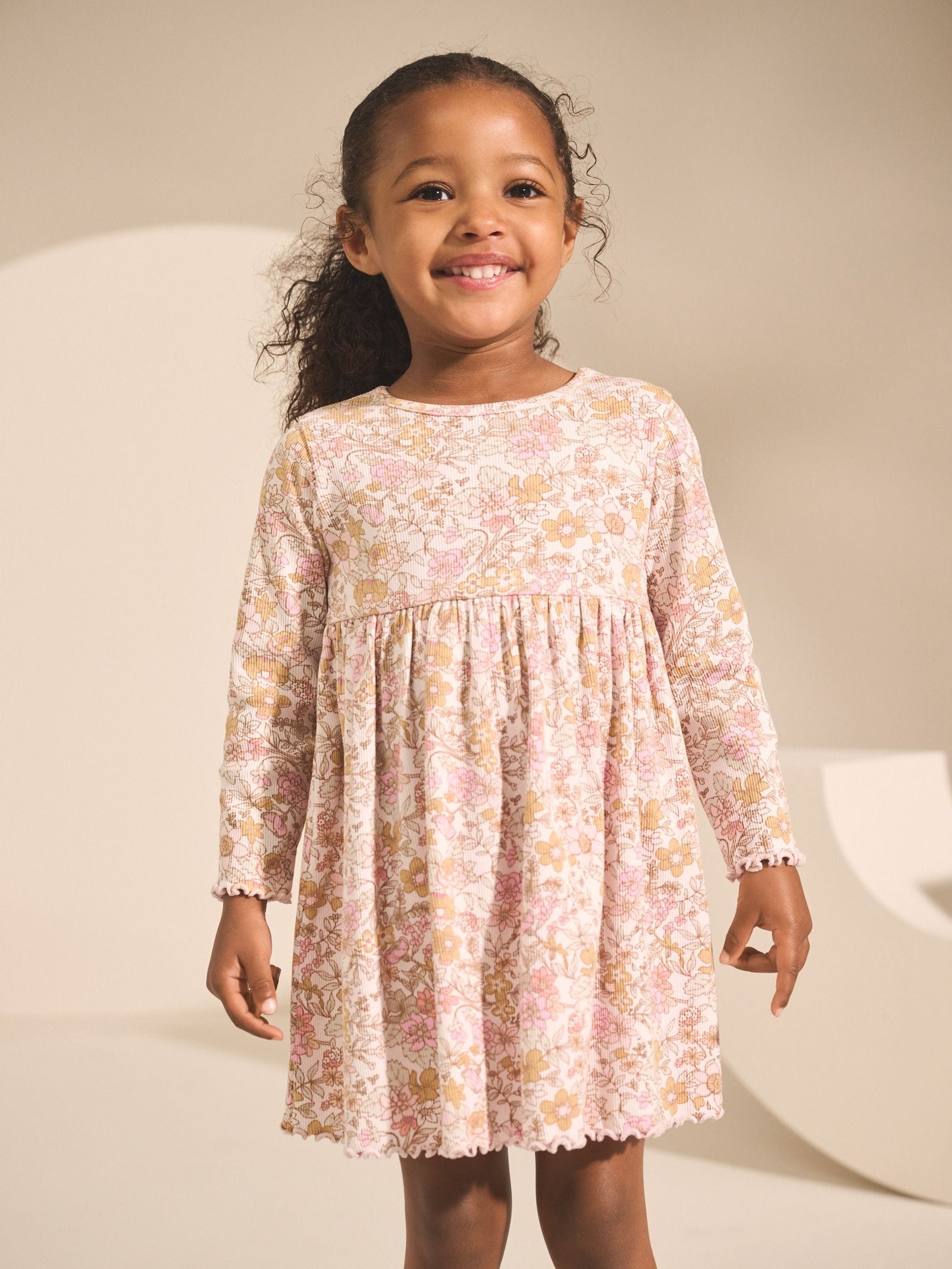 Floral Long Sleeve Ribbed Dress (3mths-7yrs)