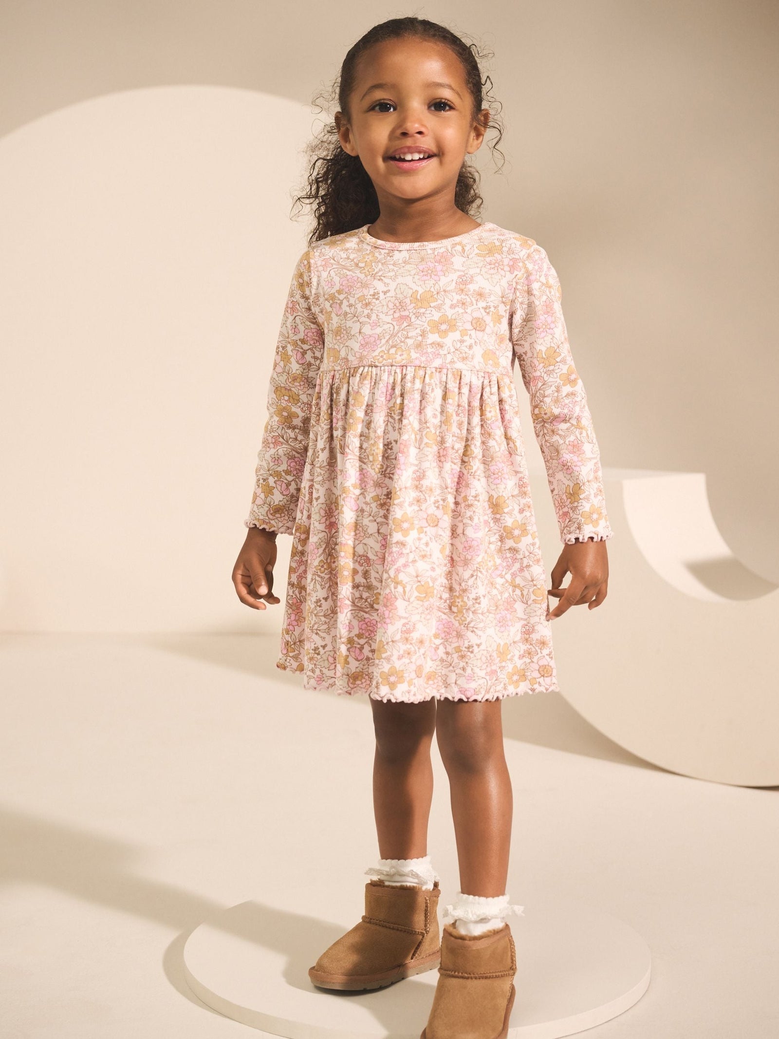 Floral Long Sleeve Ribbed Dress (3mths-7yrs)
