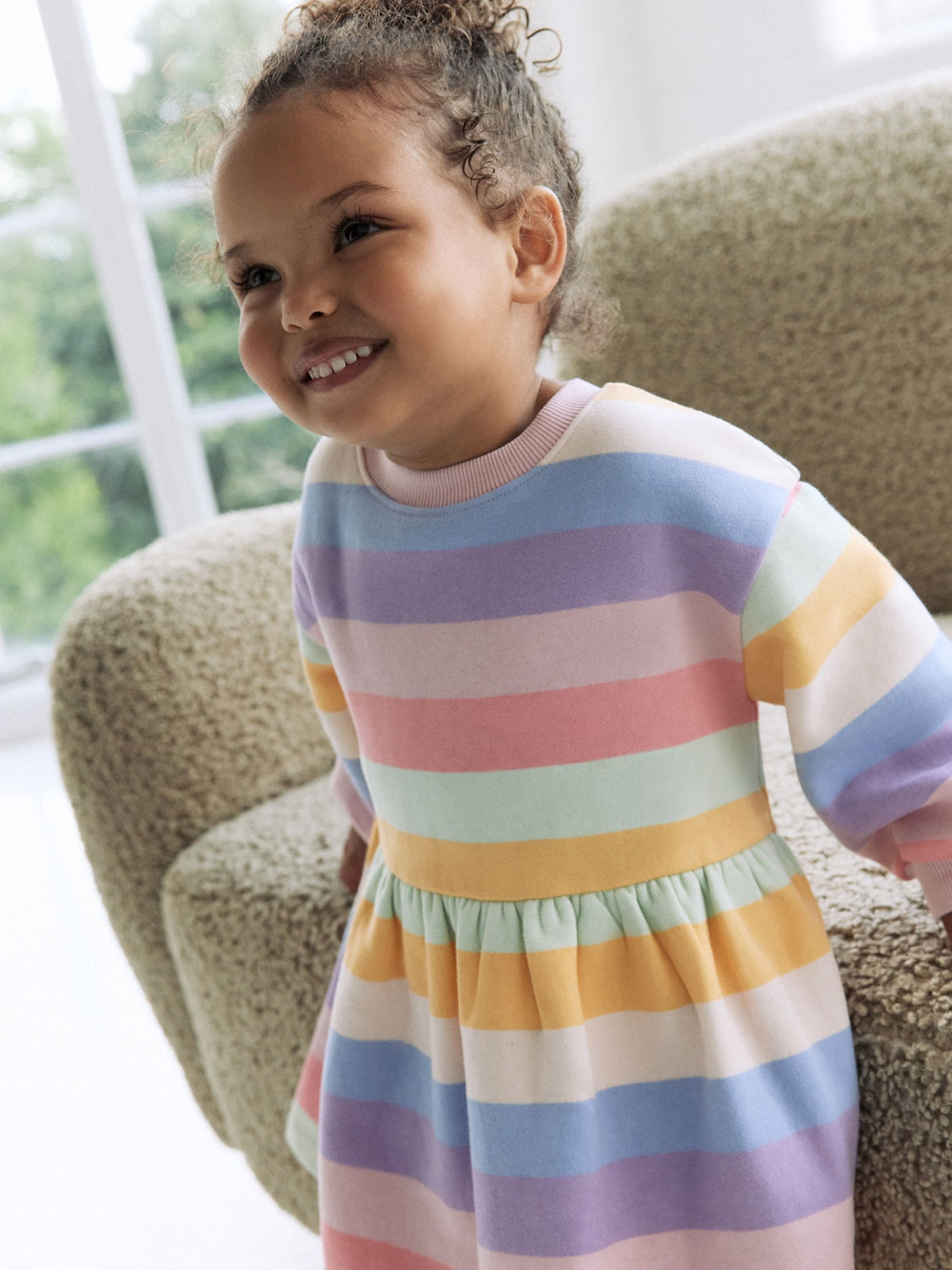 Rainbow Striped Long Sleeve Sweat Dress (3mths-7yrs)