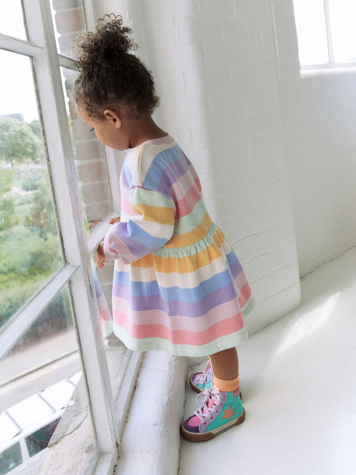 Rainbow Striped Long Sleeve Sweat Dress (3mths-7yrs)