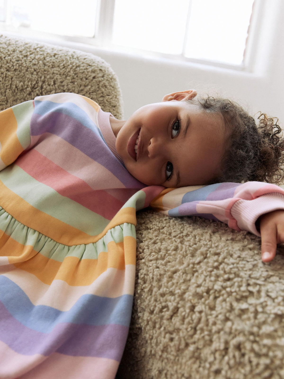 Rainbow Striped Long Sleeve Sweat Dress (3mths-7yrs)