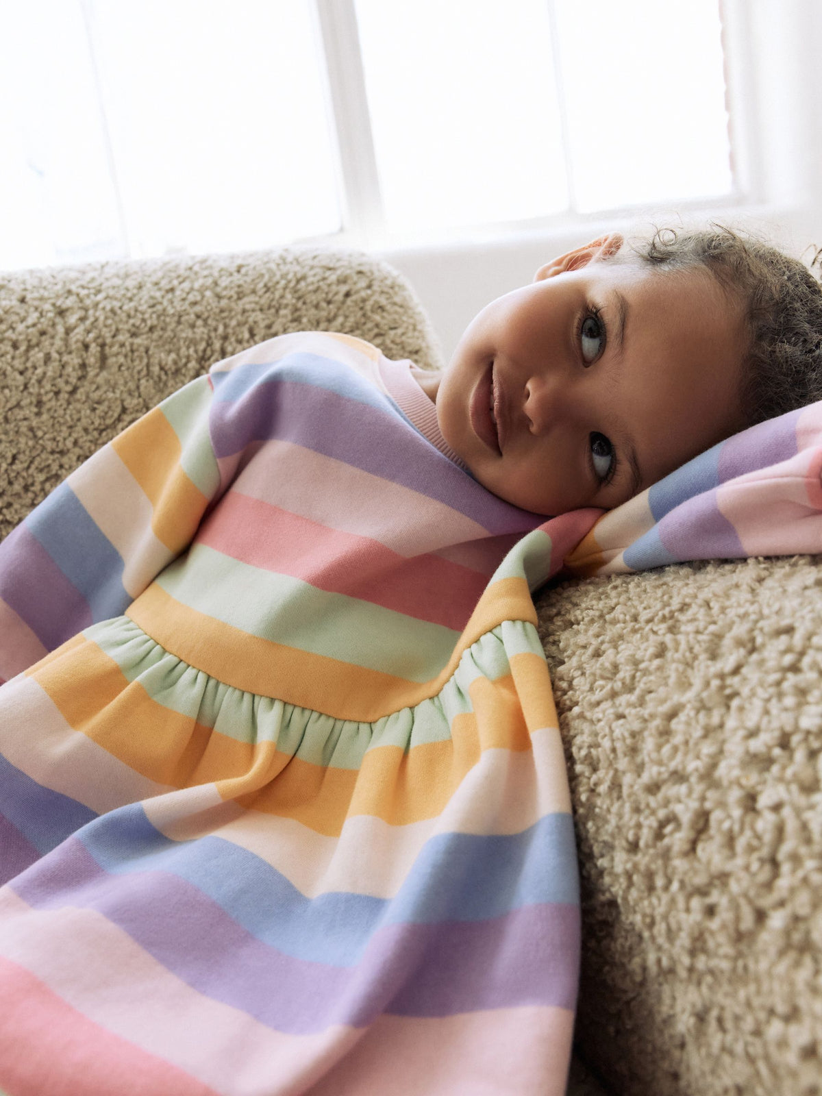 Rainbow Striped Long Sleeve Sweat Dress (3mths-7yrs)