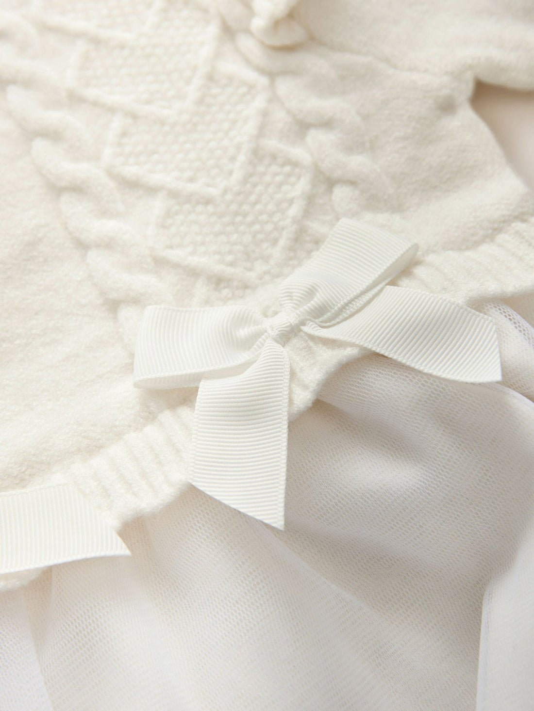 Baker by Ted Baker Cream Knitted Bow Detail Mesh Mockable Dress