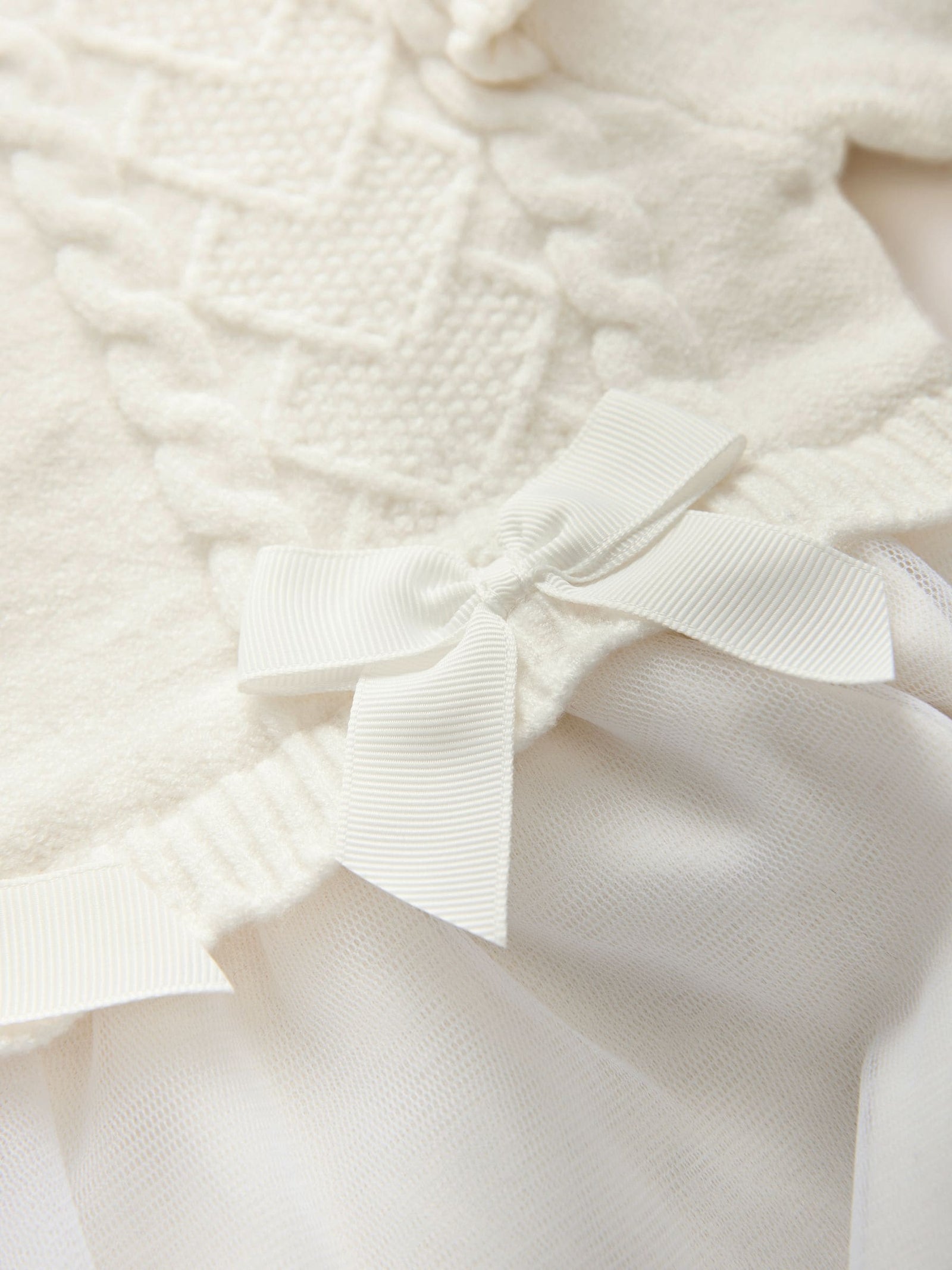 Baker by Ted Baker Cream Knitted Bow Detail Mesh Mockable Dress