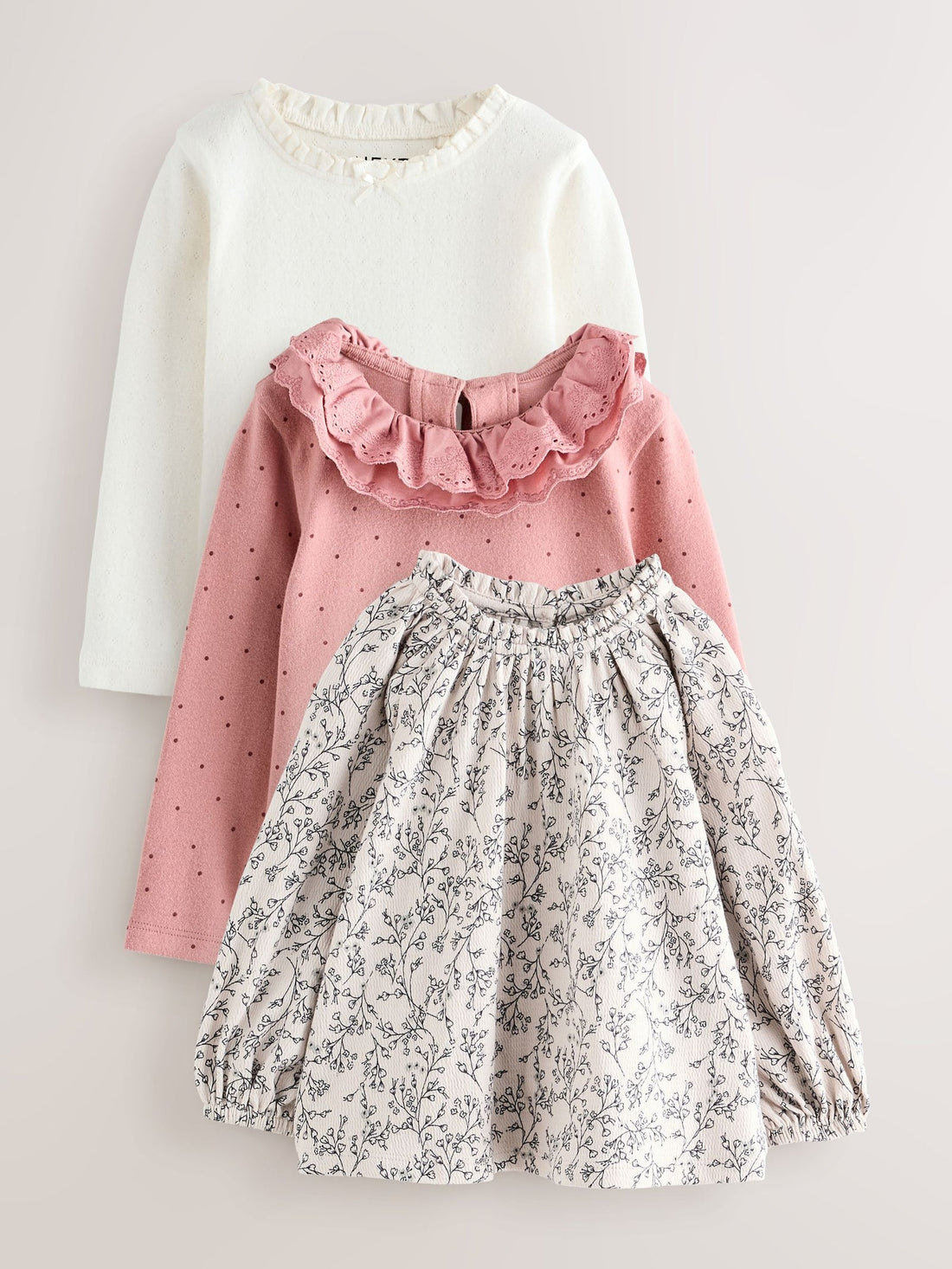 Pink/Neutral Long Sleeve Embroidered Tops (3mths-7yrs)