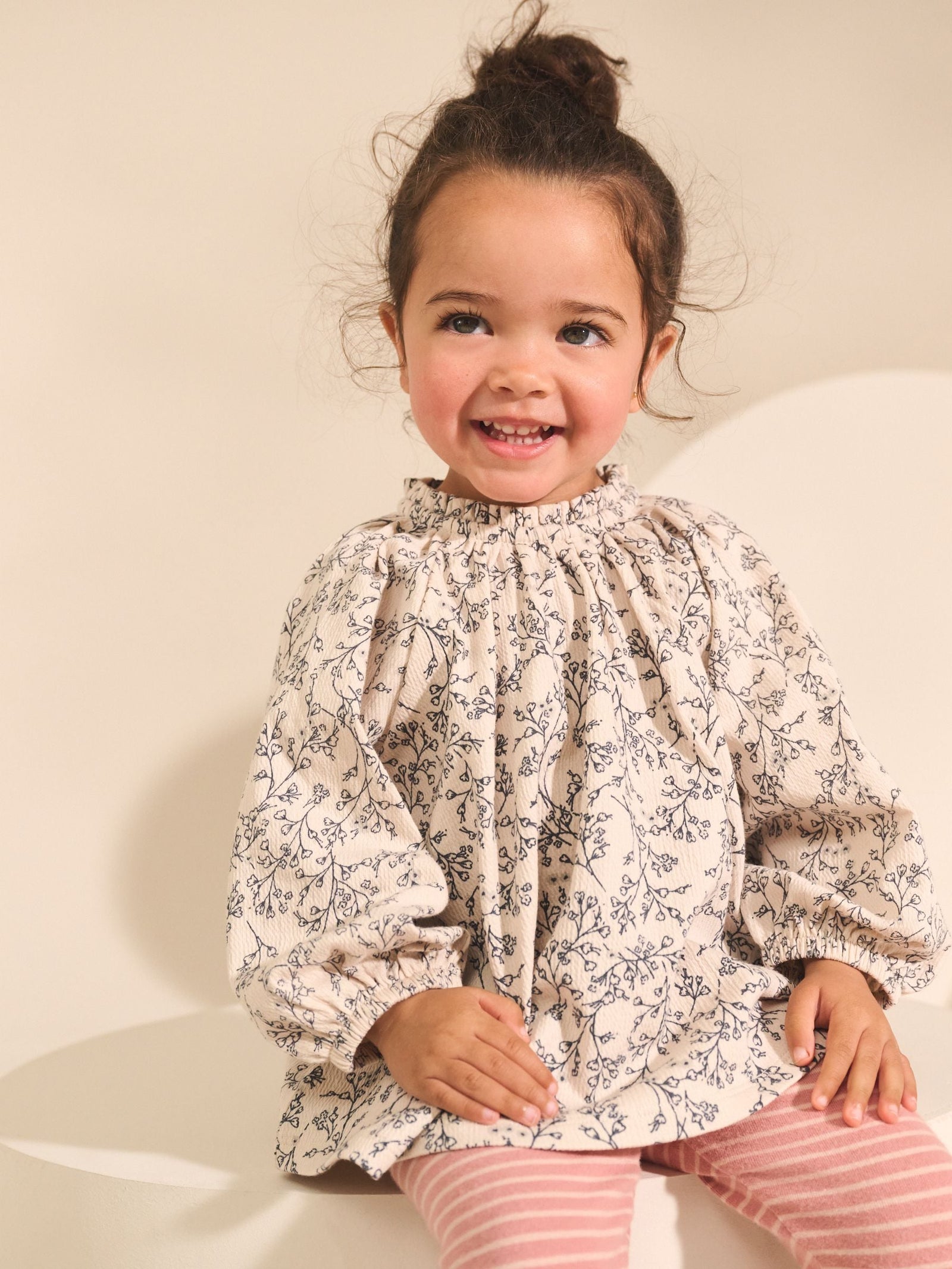 Pink/Neutral Long Sleeve Embroidered Tops (3mths-7yrs)