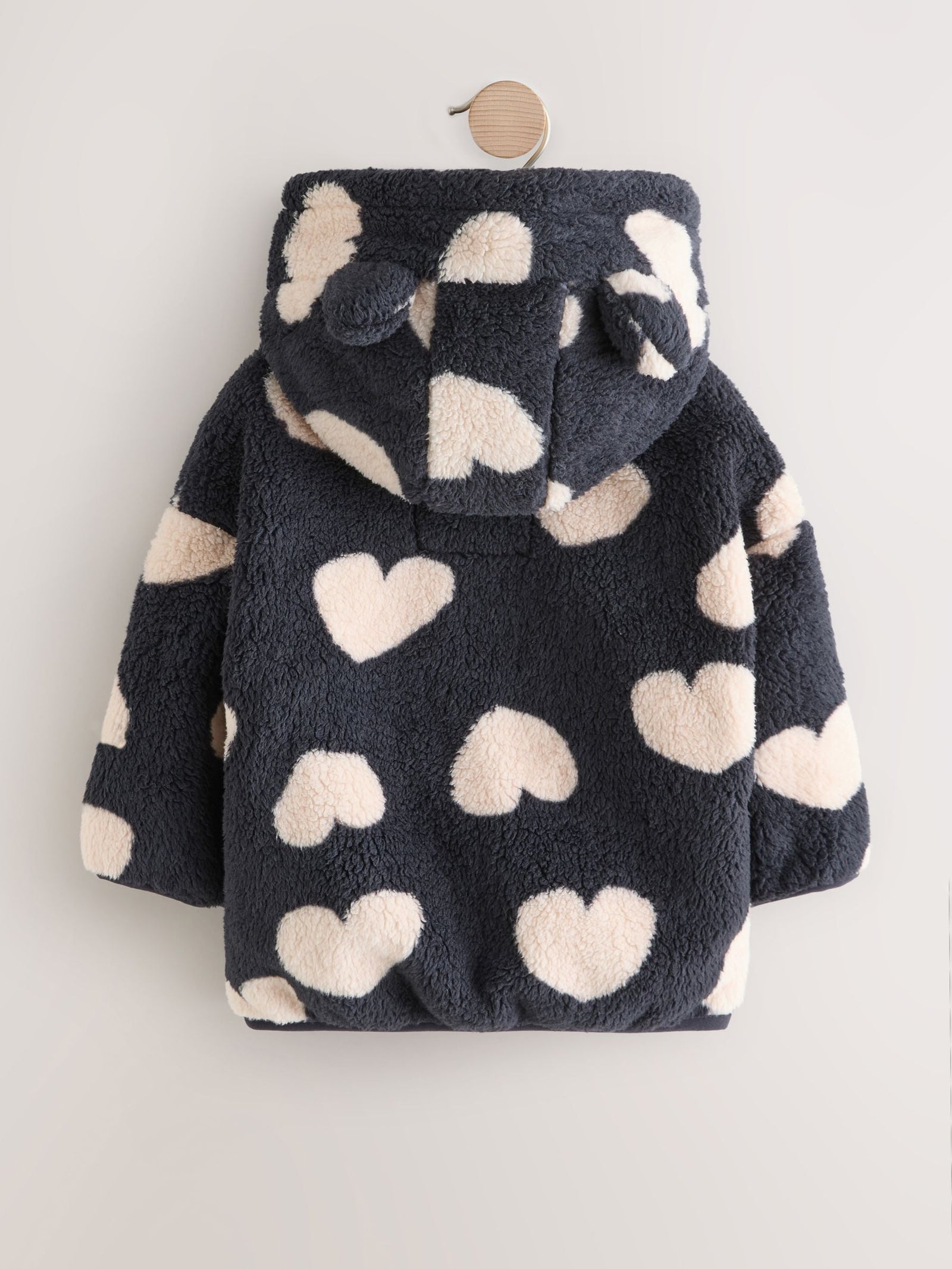 Black Heart Print Zip Through Fleece Jacket