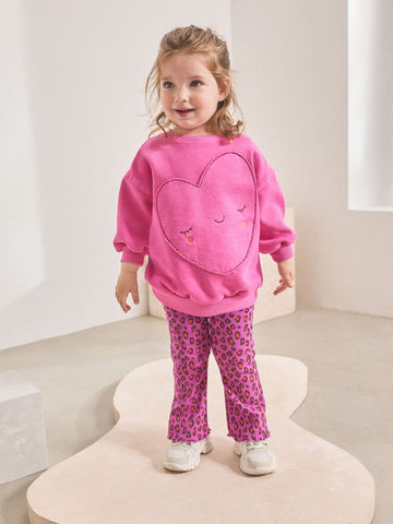 Pink Heart Animal Print Sweatshirt & Flare Leggings Set (3mths-7yrs)