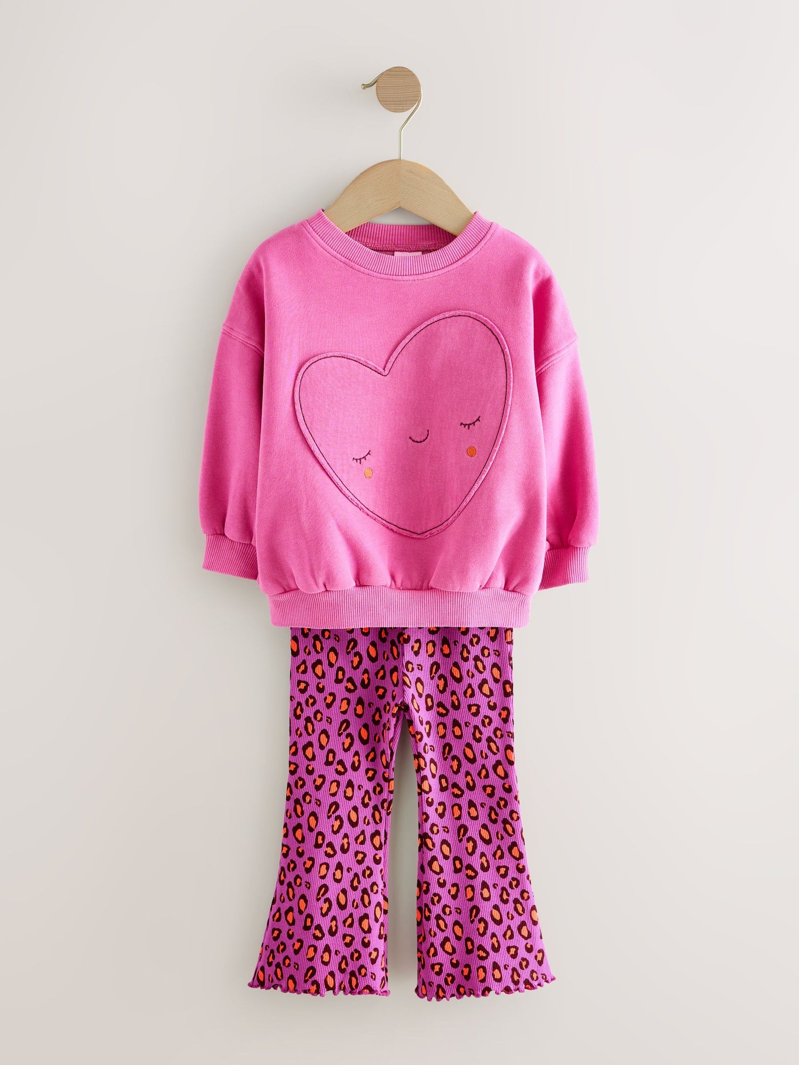 Pink Heart Animal Print Sweatshirt & Flare Leggings Set (3mths-7yrs)