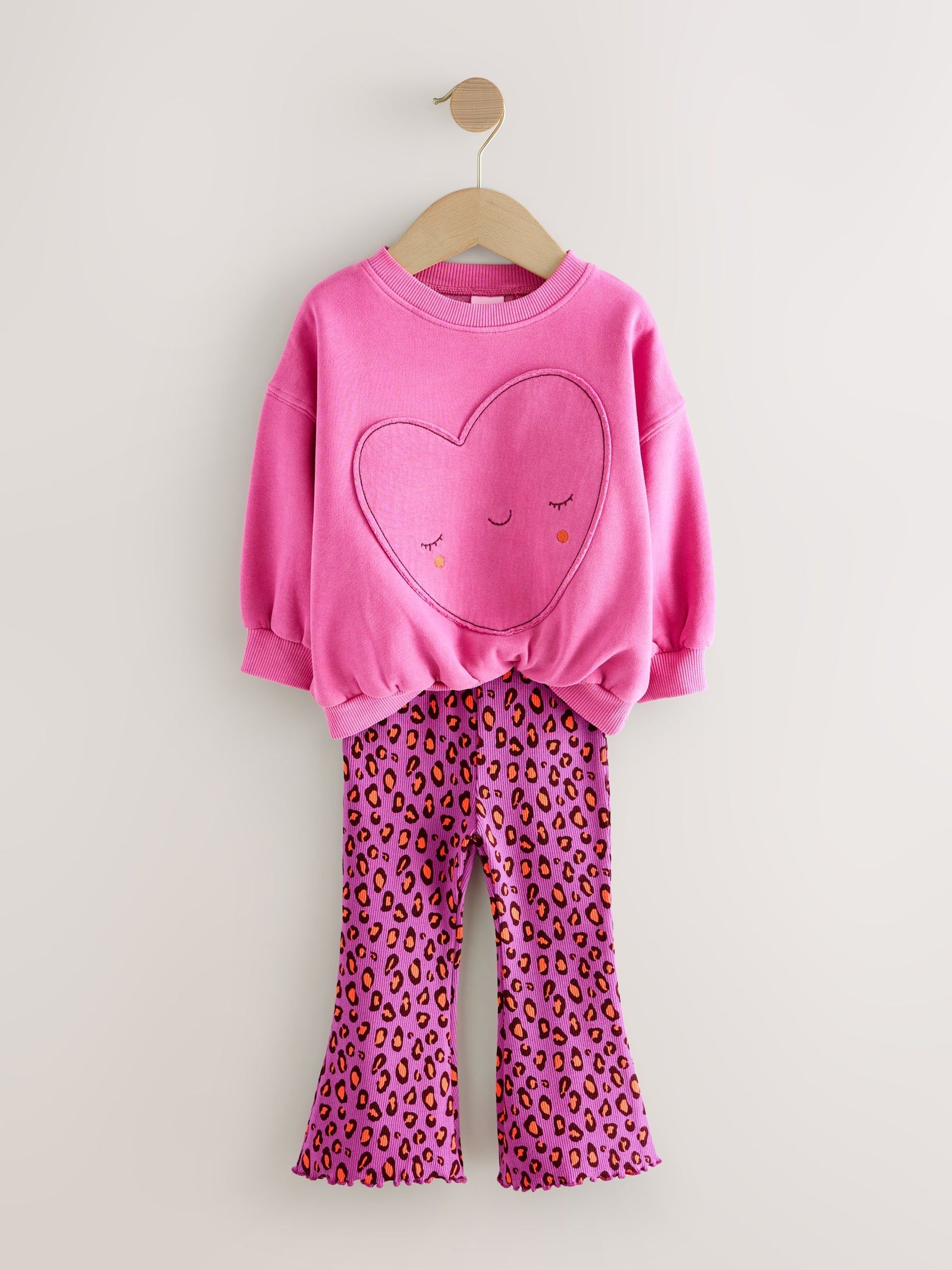 Pink Heart Animal Print Sweatshirt & Flare Leggings Set (3mths-7yrs)