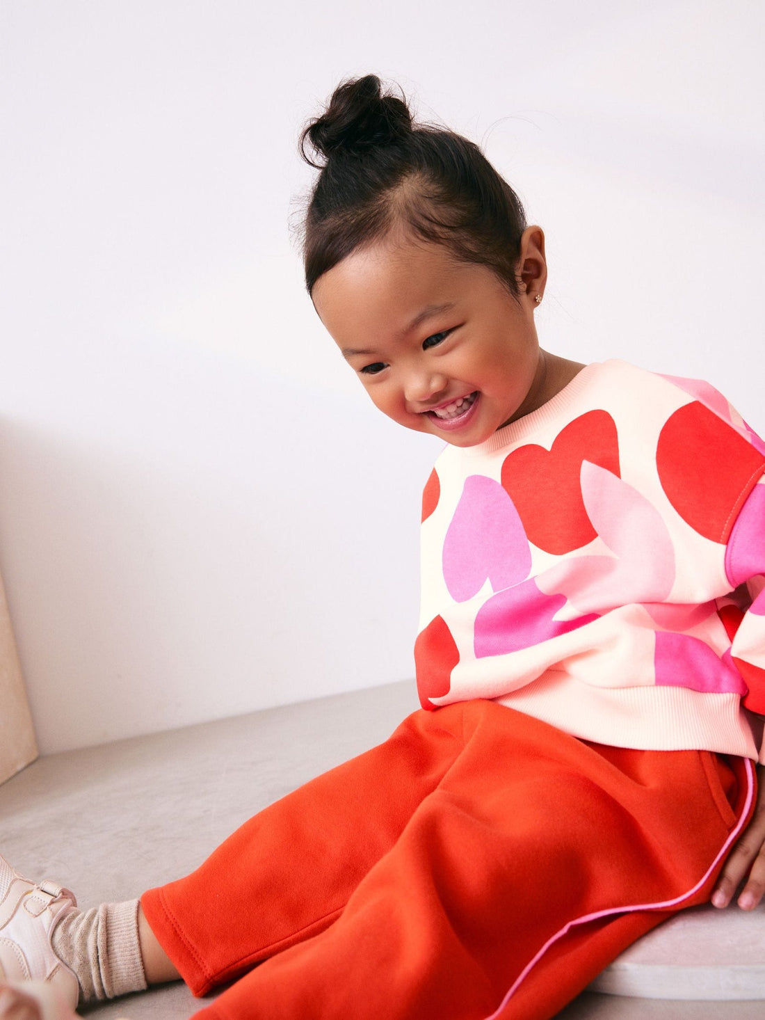 Pink/Red Heart Sweatshirt and Barrel Leg Joggers Set (3mths-7yrs)