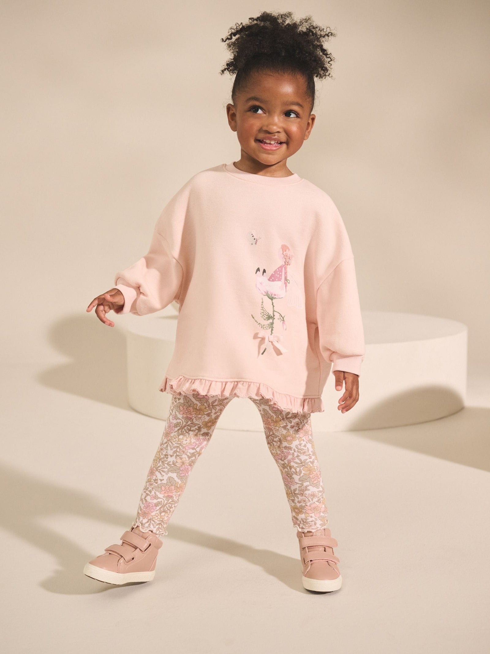 Pink Floral Fairy Frill Hem Sweatshirt & Leggings Set (3mths-7yrs)