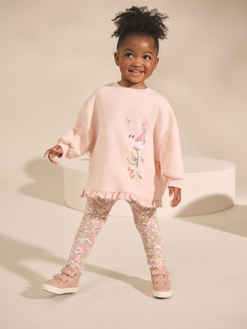 Pink Floral Fairy Frill Hem Sweatshirt & Leggings Set (3mths-7yrs)