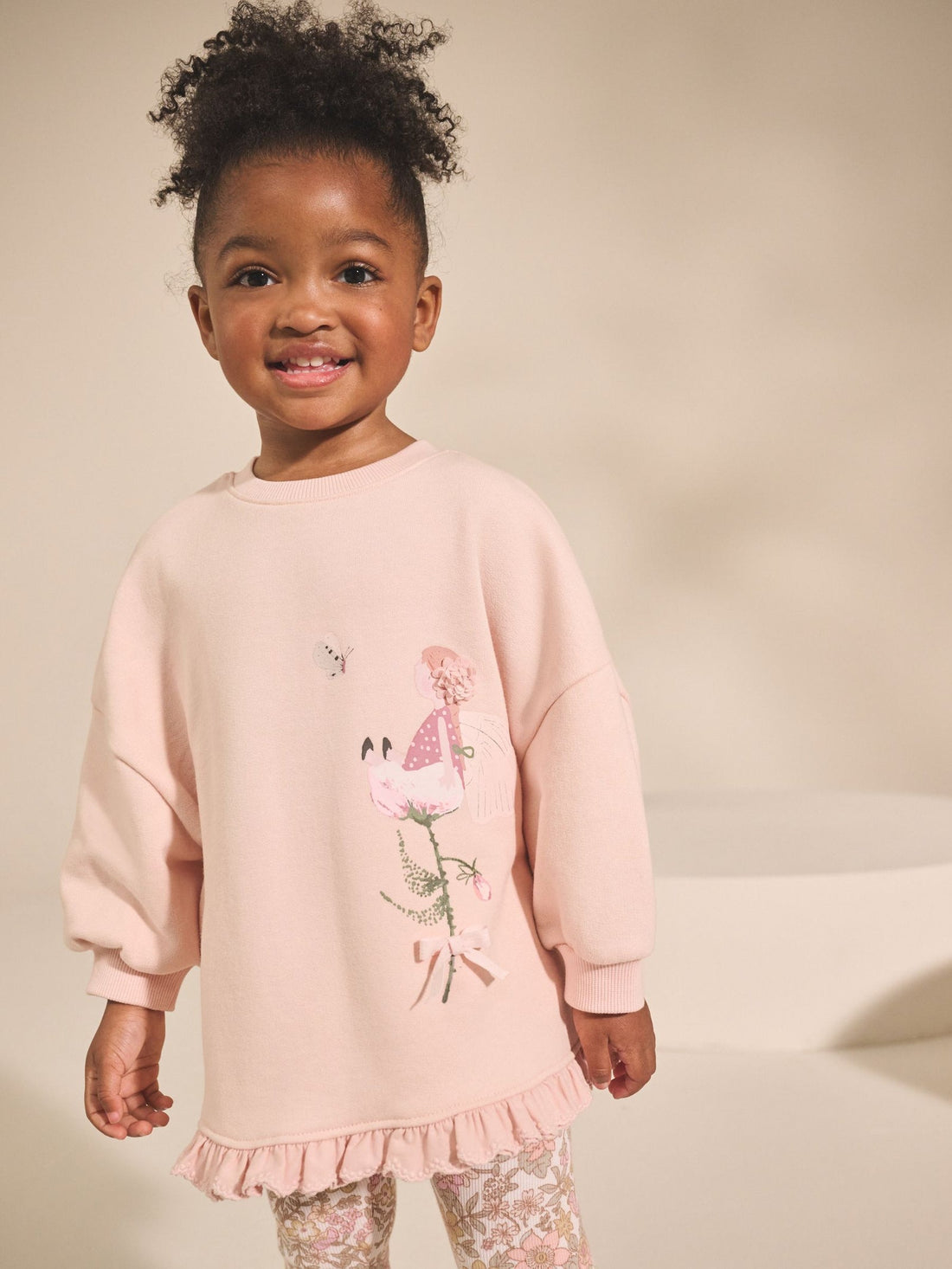 Pink Floral Fairy Frill Hem Sweatshirt & Leggings Set (3mths-7yrs)