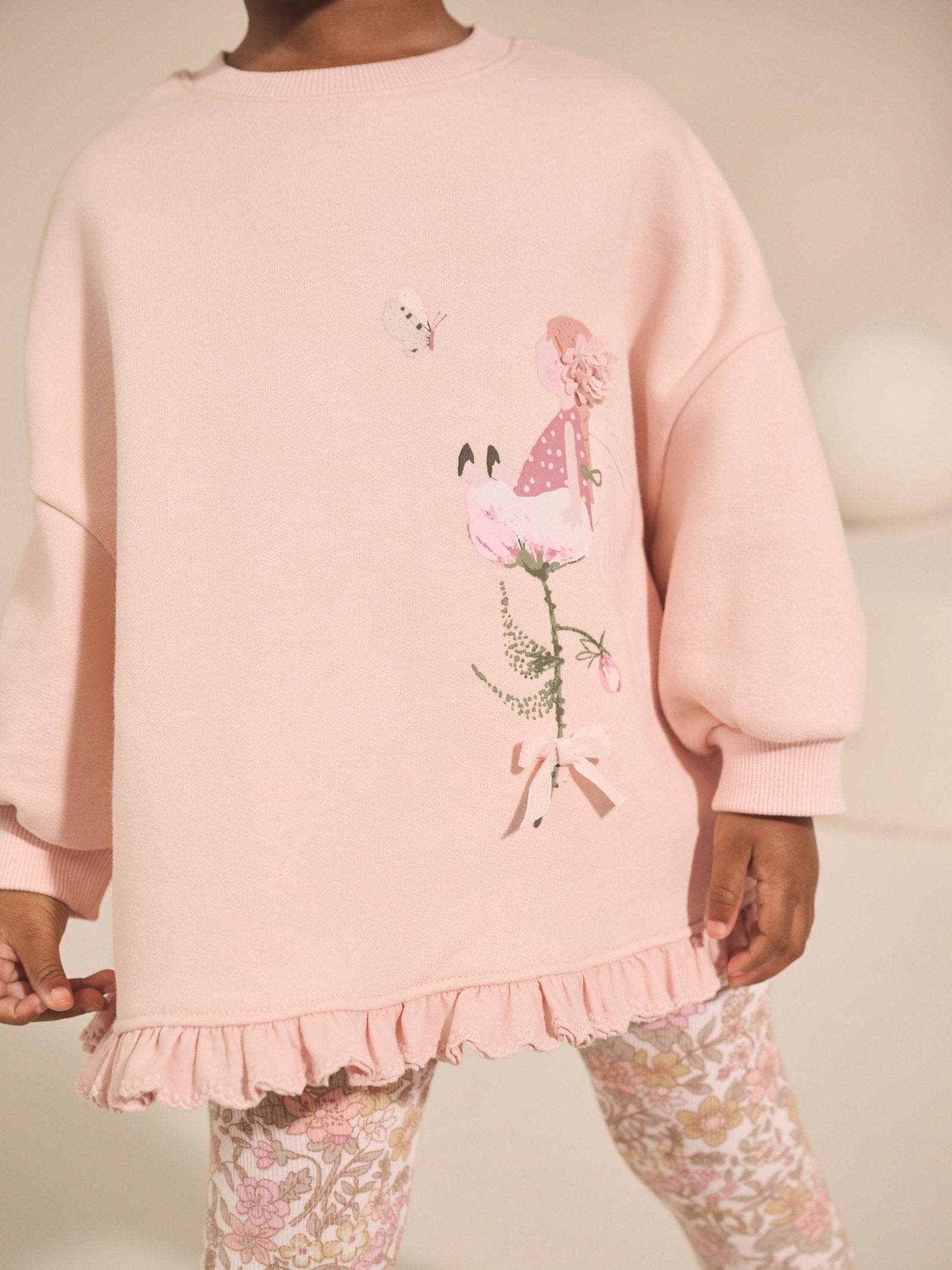 Pink Floral Fairy Frill Hem Sweatshirt & Leggings Set (3mths-7yrs)