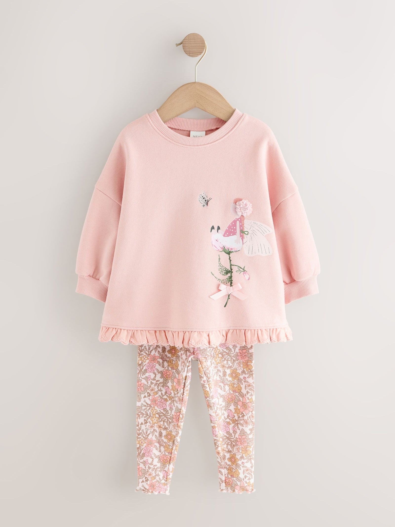 Pink Floral Fairy Frill Hem Sweatshirt & Leggings Set (3mths-7yrs)