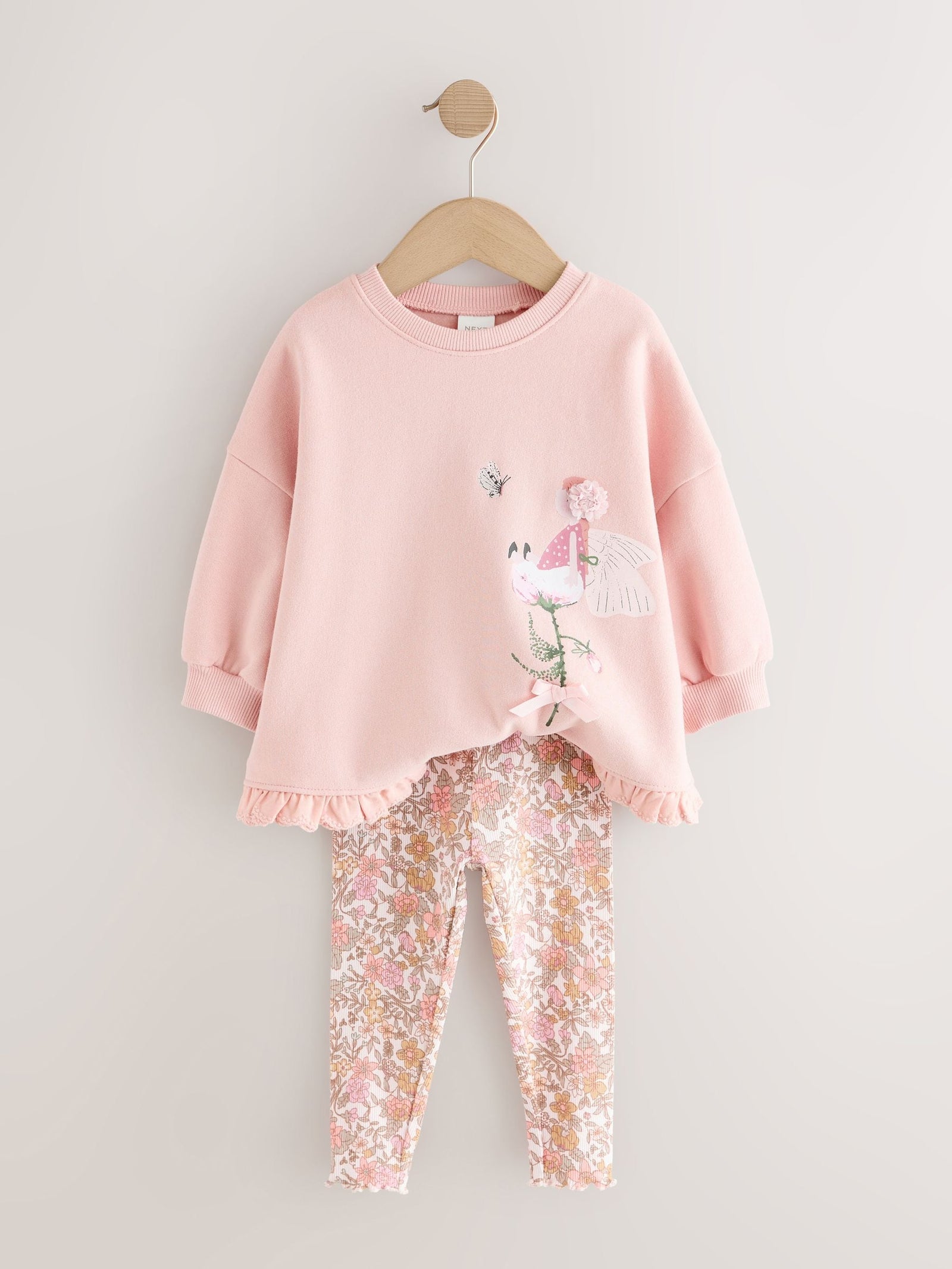 Pink Floral Fairy Frill Hem Sweatshirt & Leggings Set (3mths-7yrs)