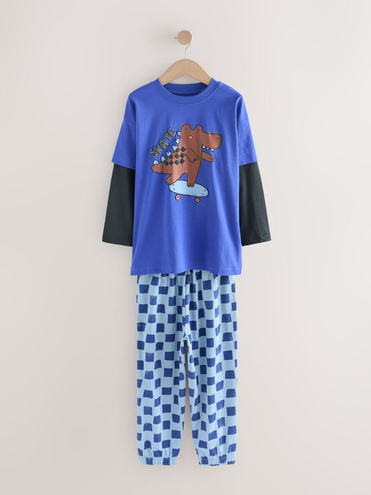 Blue/Brown Dinosaur Oversized Pyjamas 3 Pack (9mths-10yrs)