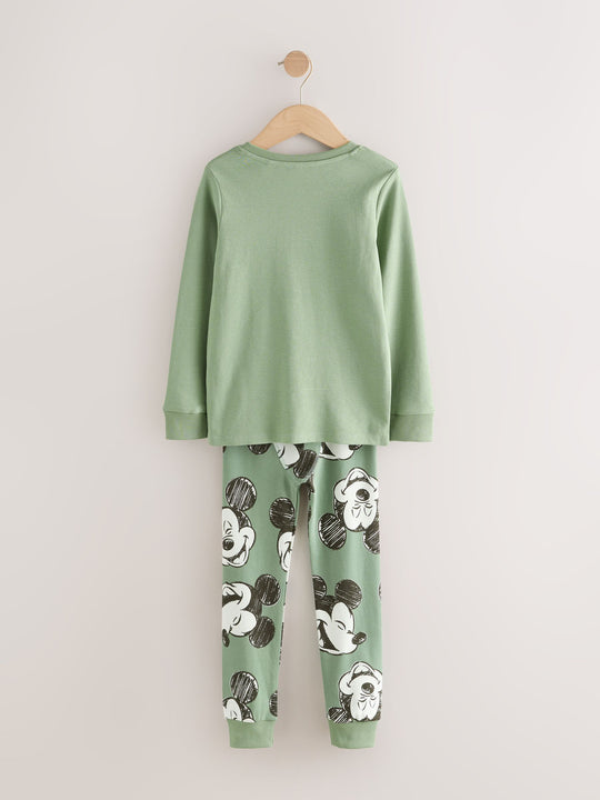 Green/Ecru Mickey Mouse Snuggle Pyjamas 3 Pack (9mths-10yrs)