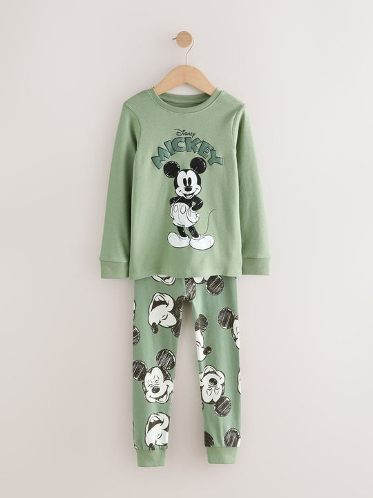 Green/Ecru Mickey Mouse Snuggle Pyjamas 3 Pack (9mths-10yrs)