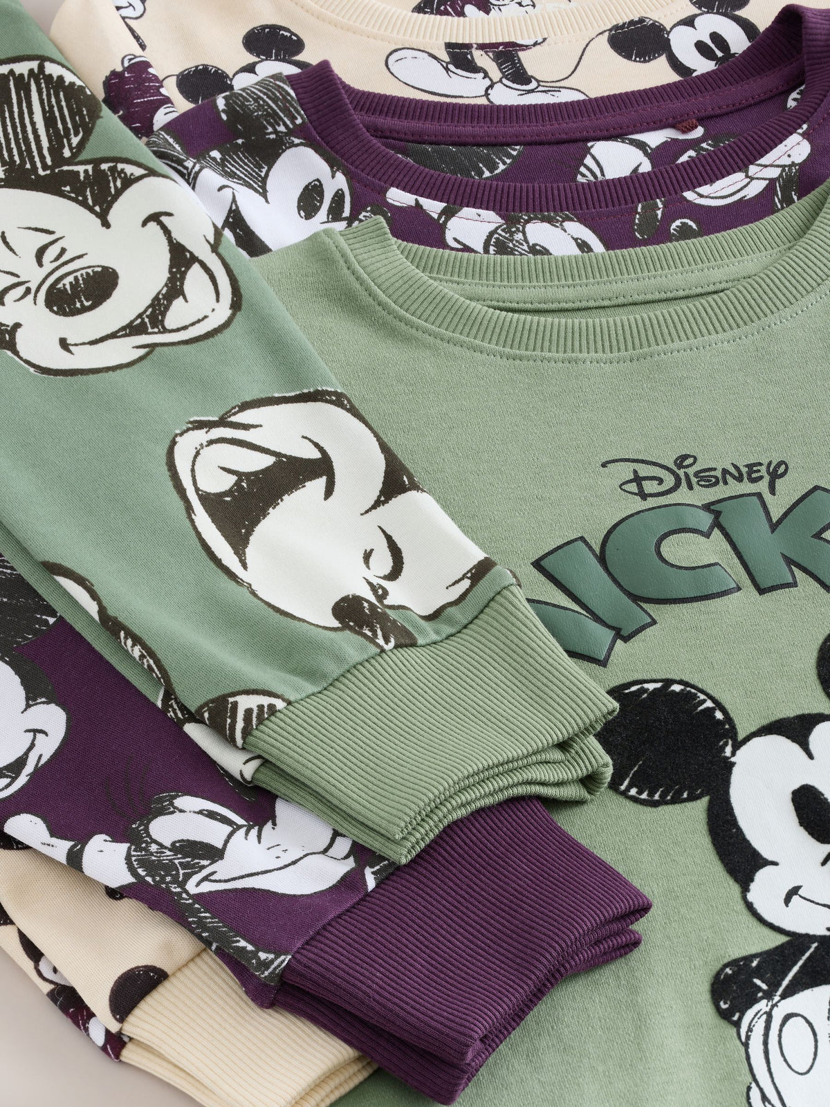Green/Ecru Mickey Mouse Snuggle Pyjamas 3 Pack (9mths-10yrs)