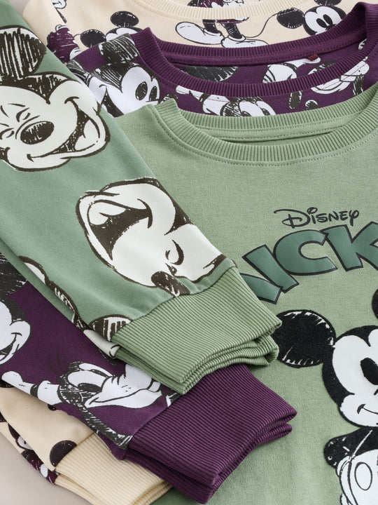 Green/Ecru Mickey Mouse Snuggle Pyjamas 3 Pack (9mths-10yrs)