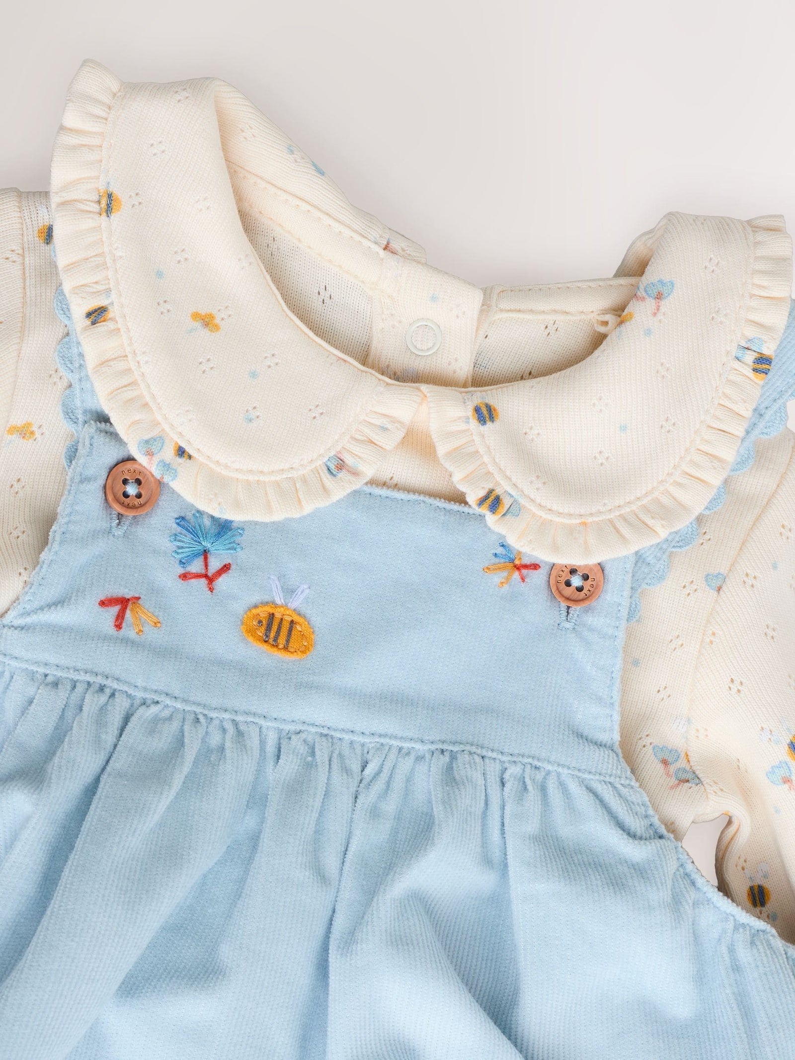 Blue Character Baby Cord Pinafore Long Sleeve Bodysuit & Tights Set immediate