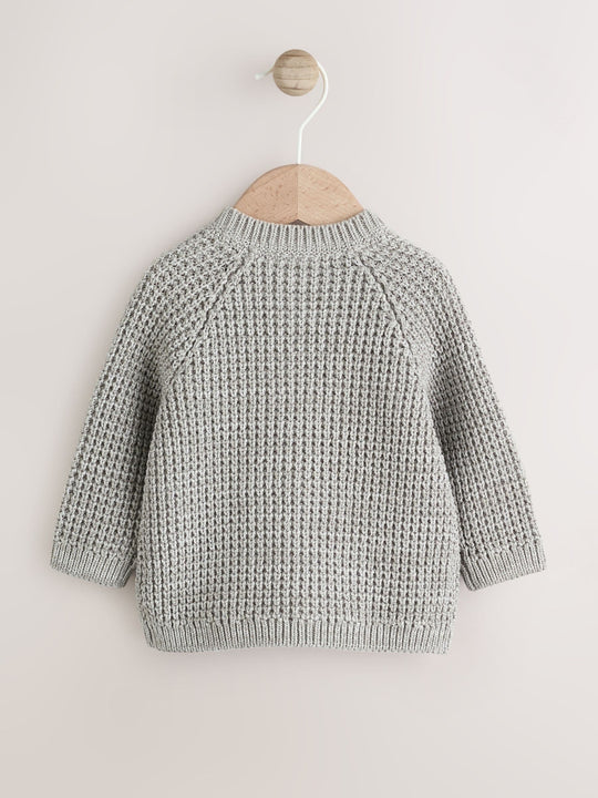 Grey Crochet Flowers Baby Knitted Cardigan (0mths-3yrs)
