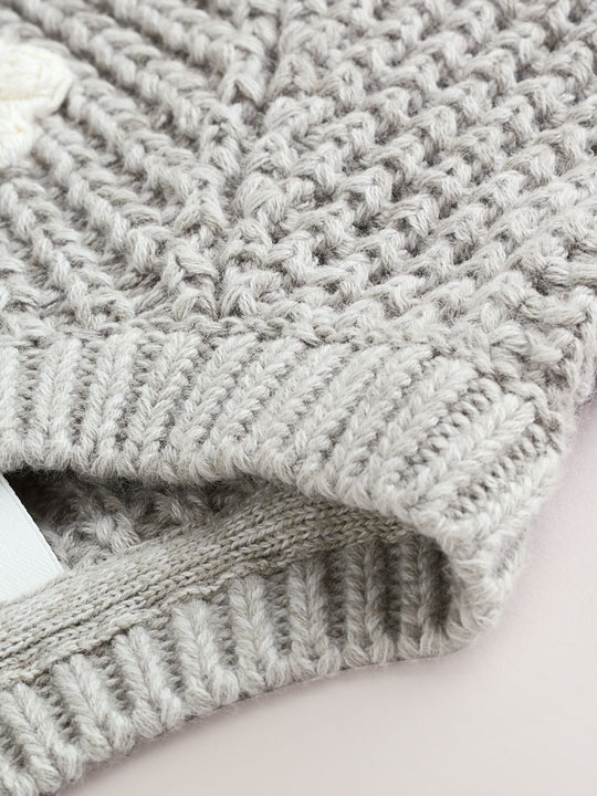 Grey Crochet Flowers Baby Knitted Cardigan (0mths-3yrs)
