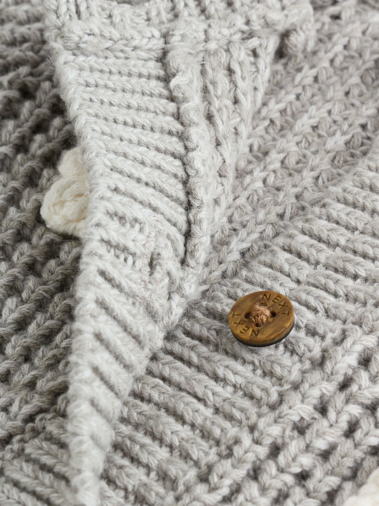 Grey Crochet Flowers Baby Knitted Cardigan (0mths-3yrs)