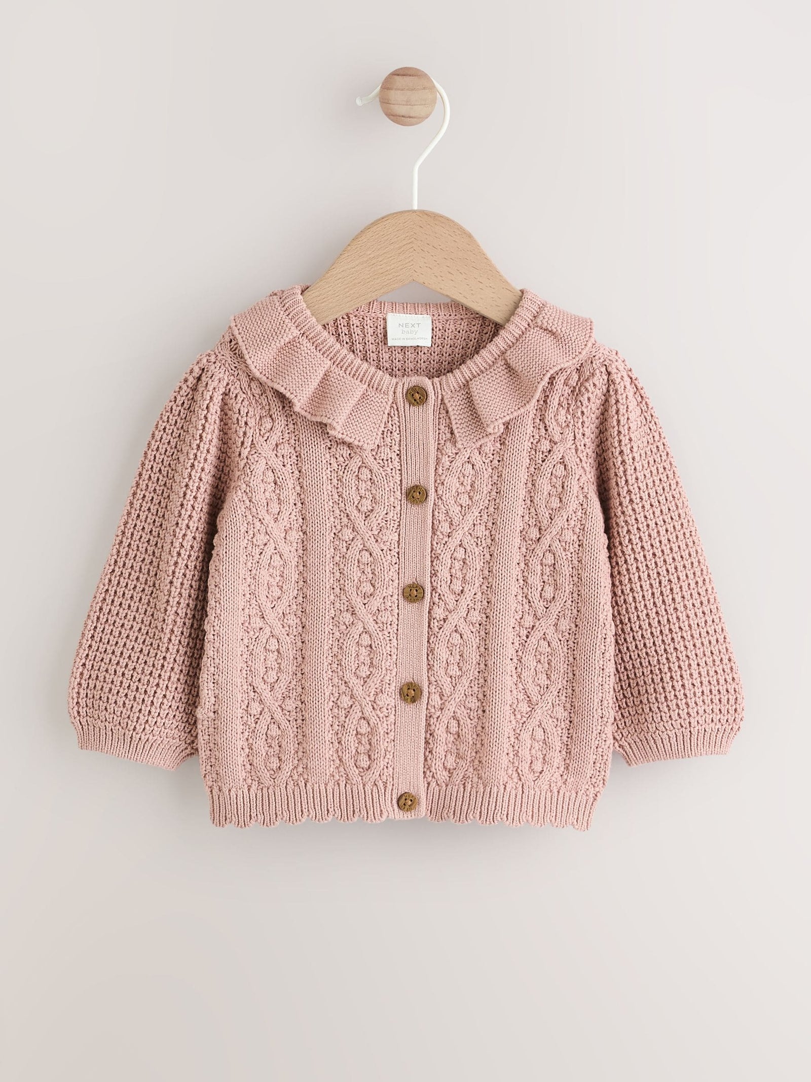 Pink Frill Collar Knitted Baby Cardigan (0mths-2yrs)