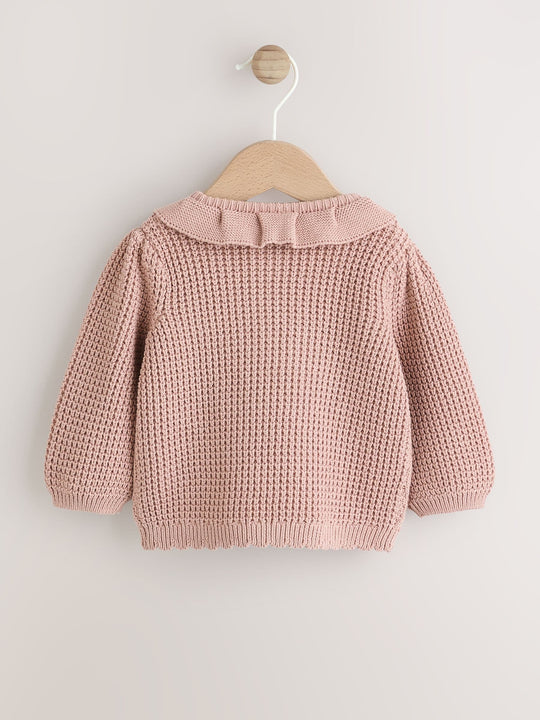 Pink Frill Collar Knitted Baby Cardigan (0mths-2yrs)