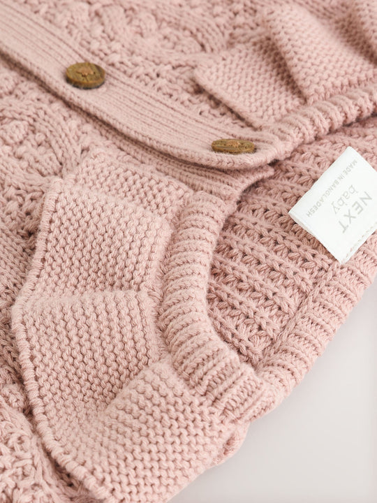 Pink Frill Collar Knitted Baby Cardigan (0mths-2yrs)