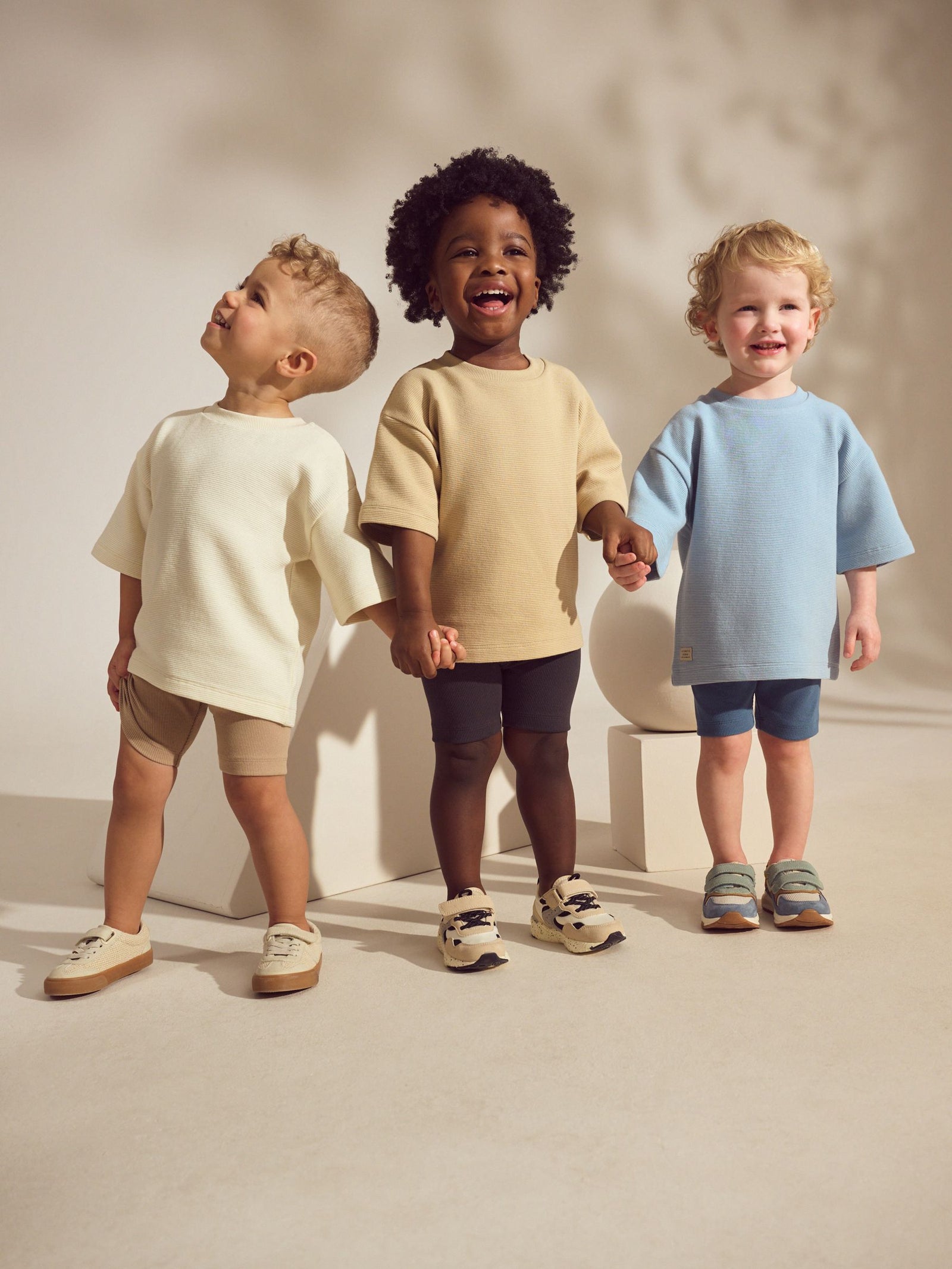 Multi Neutral Short Sleeve Textured T-Shirts & Cycling Shorts 3 Pack (3mths-7yrs)