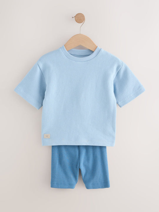 Multi Neutral Short Sleeve Textured T-Shirts & Cycling Shorts 3 Pack (3mths-7yrs)