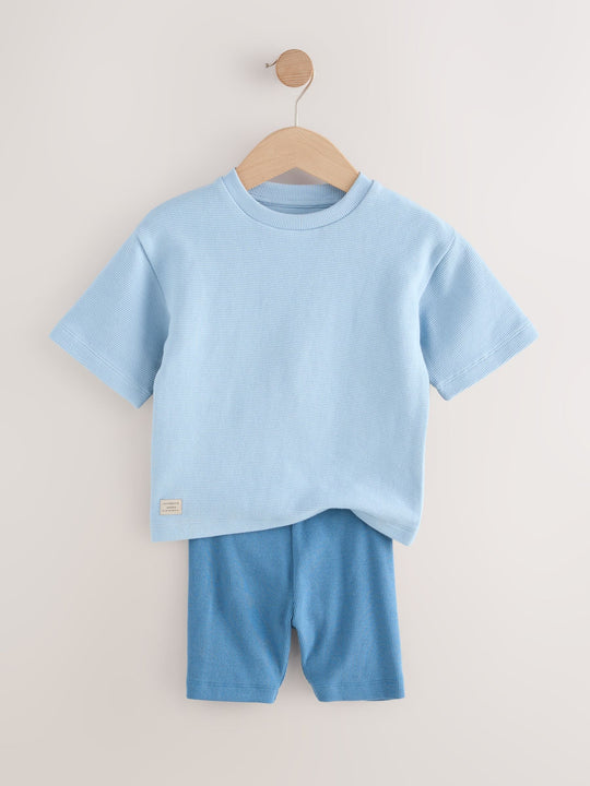 Multi Neutral Short Sleeve Textured T-Shirts & Cycling Shorts 3 Pack (3mths-7yrs)
