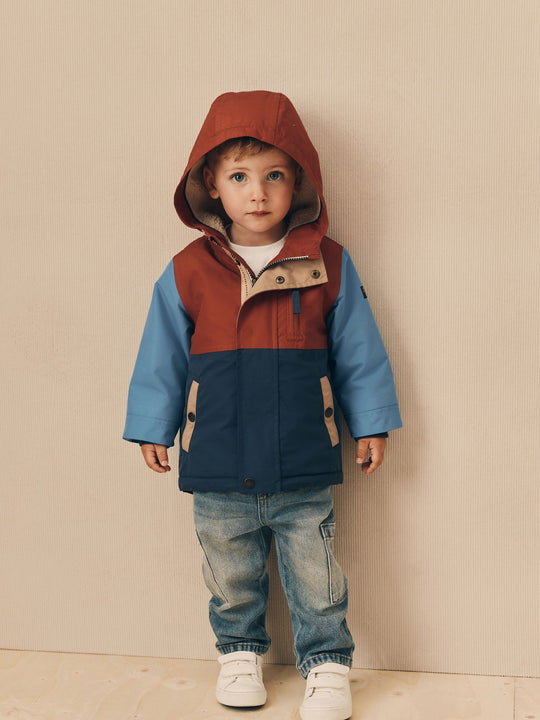 Navy/Red Colourblock Waterproof Borg Lined Parka Coat (3mths-7yrs)