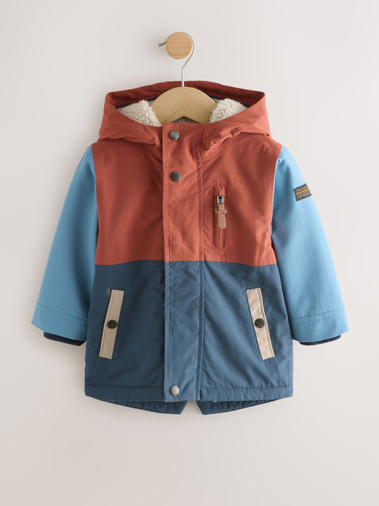 Navy/Red Colourblock Waterproof Borg Lined Parka Coat (3mths-7yrs)