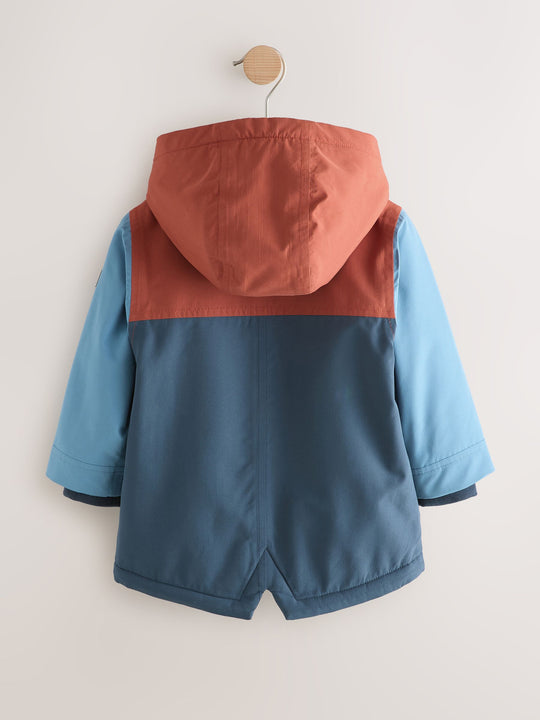 Navy/Red Colourblock Waterproof Borg Lined Parka Coat (3mths-7yrs)
