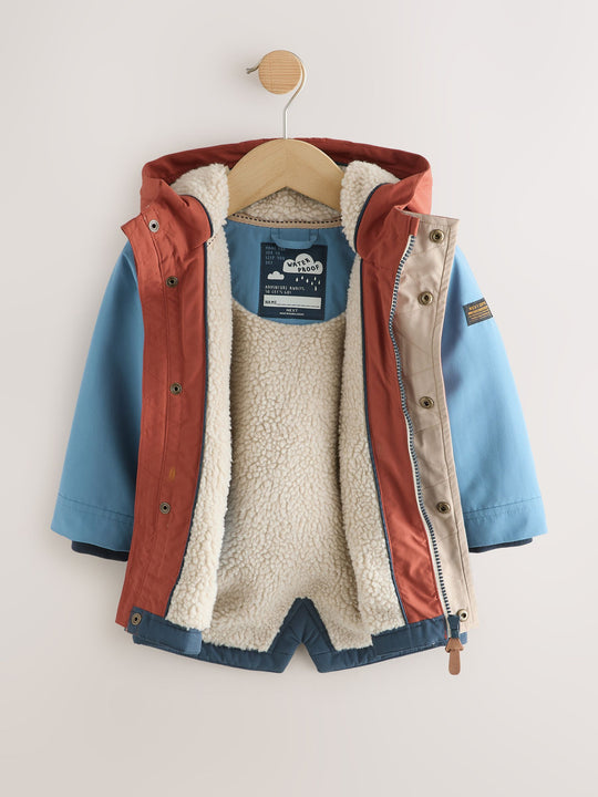Navy/Red Colourblock Waterproof Borg Lined Parka Coat (3mths-7yrs)