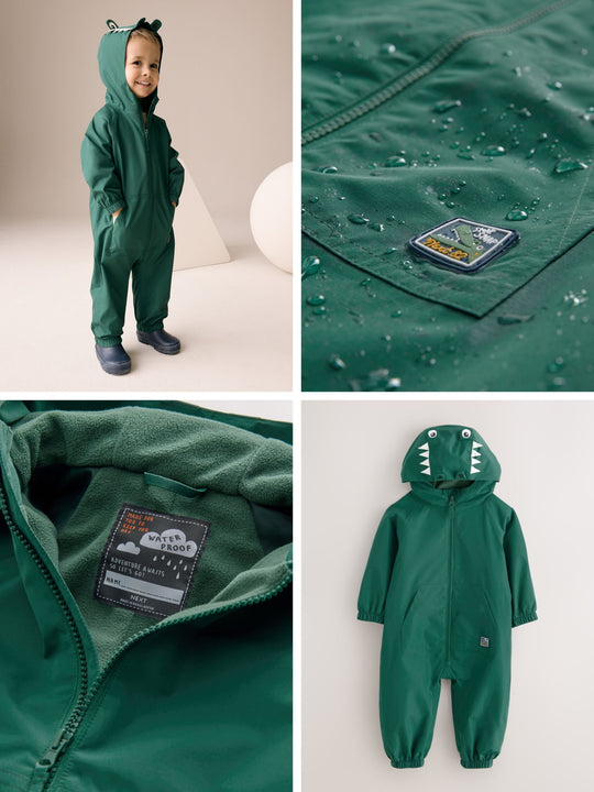 Green Crocodile Waterproof Fleece Lined Puddlesuit (3mths-7yrs)